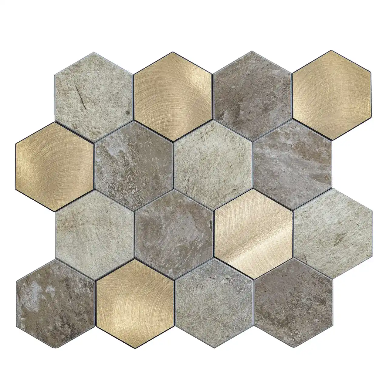 Zelfklevende Mozaïek Steenstrip Hexagon Beige Taupe Large