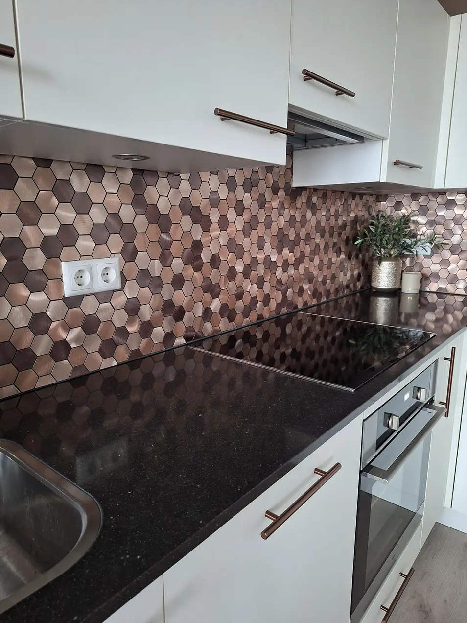 Zelfklevende Mozaïek Steenstrip Hexagon Champagne en Brons