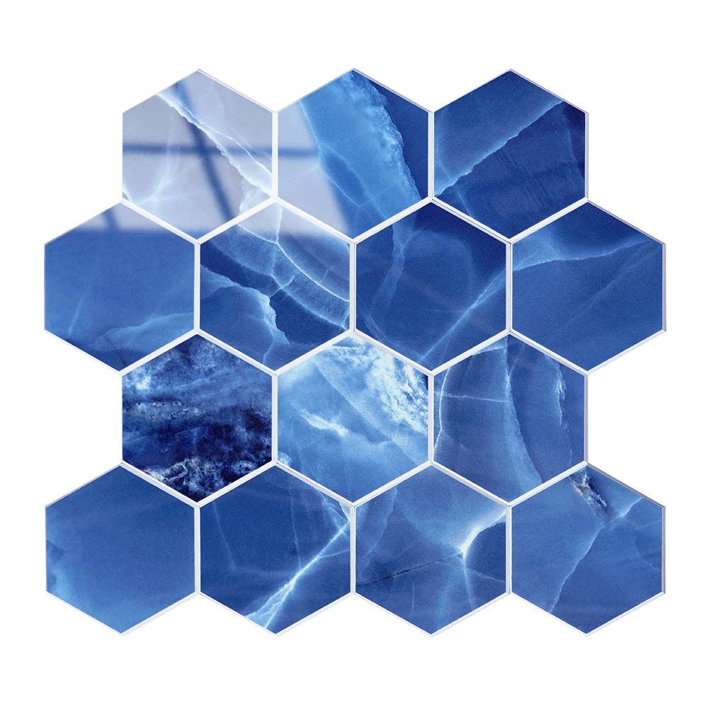 Zelfklevende Mozaïek Steenstrip Hoogglans Hexagon Onyx Blauw