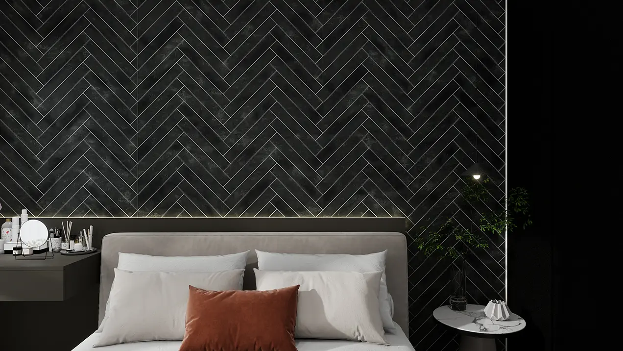 SPC Plaat Wandpaneel Visgraat Antraciet SPC Plaat Wandpaneel Visgraat Antraciet