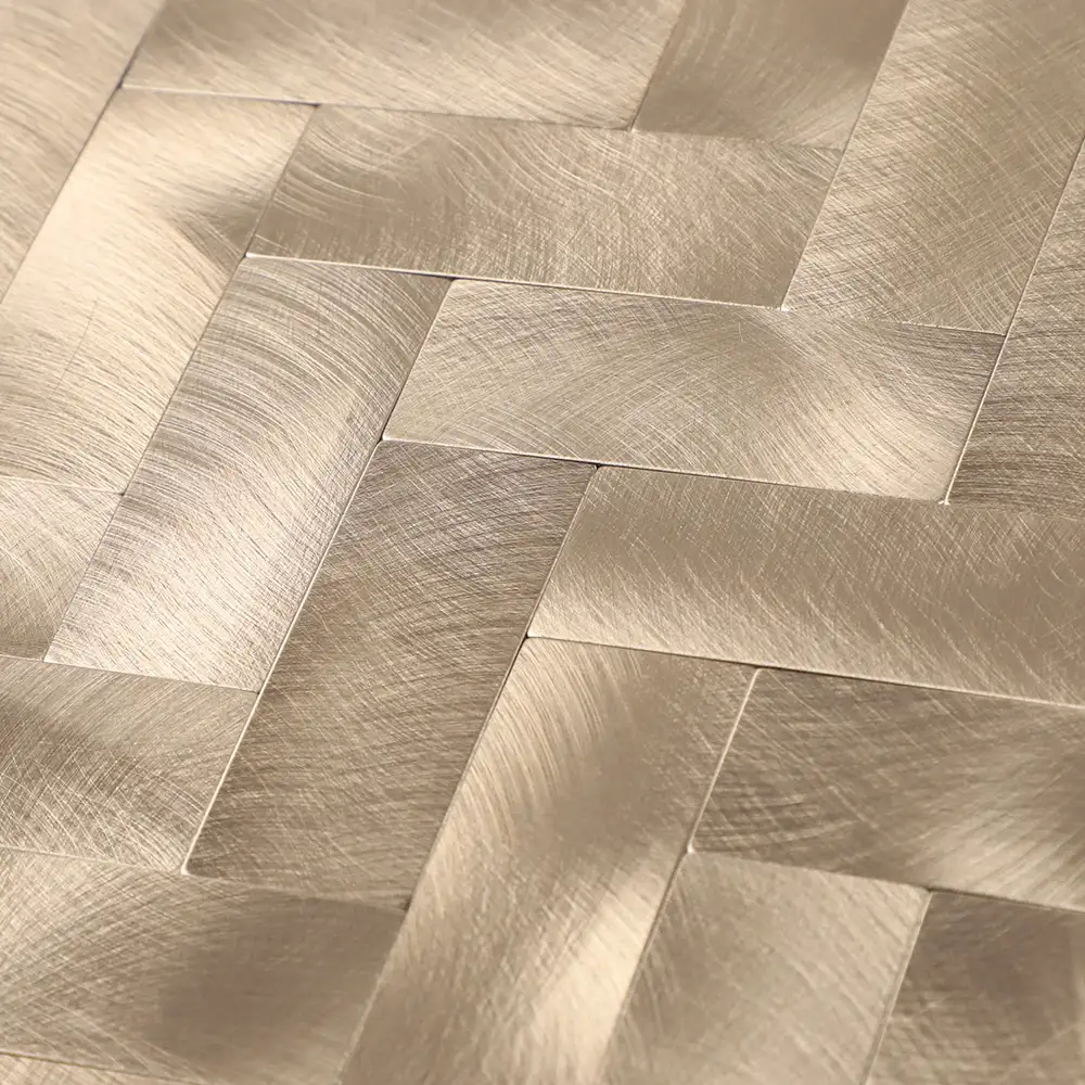 Zelfklevende Mozaïek Steenstrip Visgraat Geborsteld Goud Zelfklevende Mozaïek Steenstrip Visgraat Geborsteld Goud