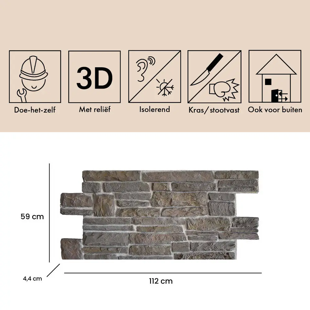Baksteenstrip 3D Wandpaneel Naadloos XL PU Piedra Blanca Noir